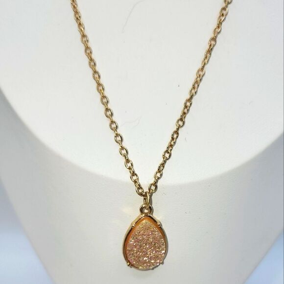 Kendra Scott KS Like gold Tone Pendant Necklace In Peach Drusy Durzy Brides Maid - Picture 1 of 7